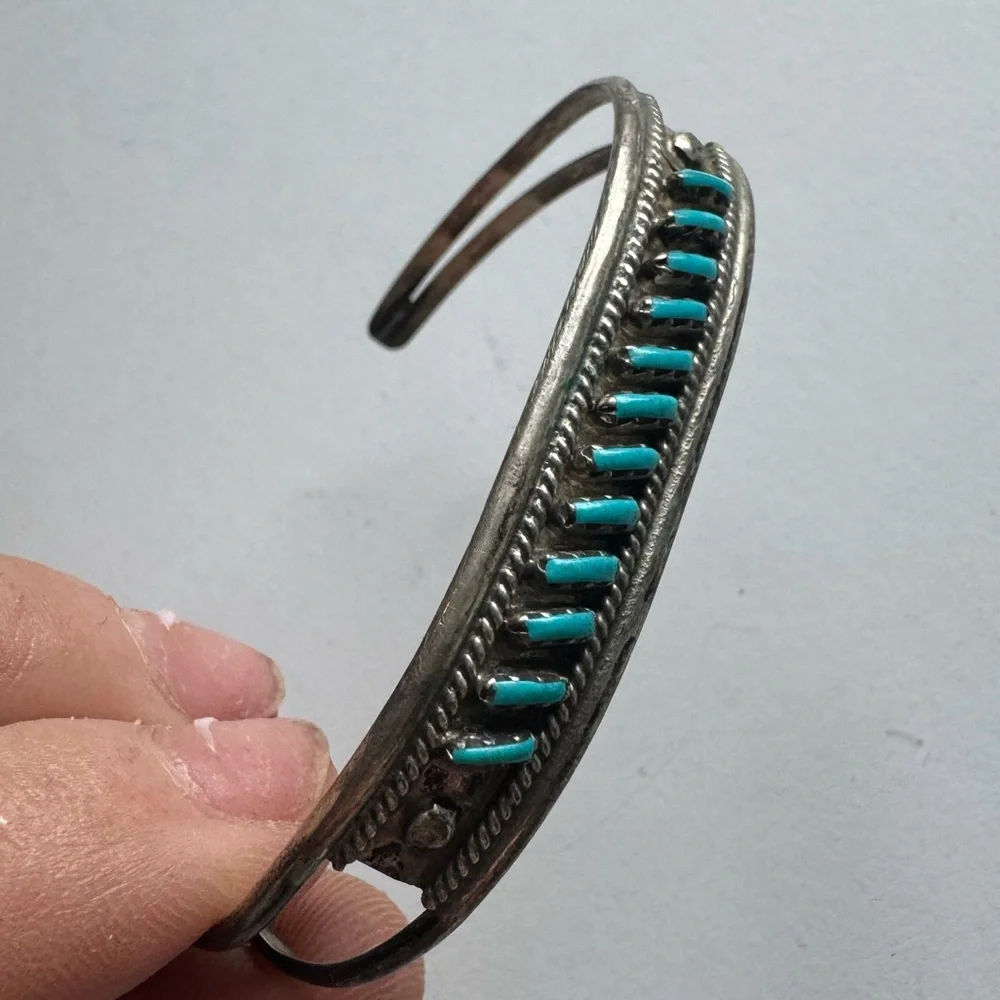 Vintage needlepoint turquoise Sterling silver adjustable 6